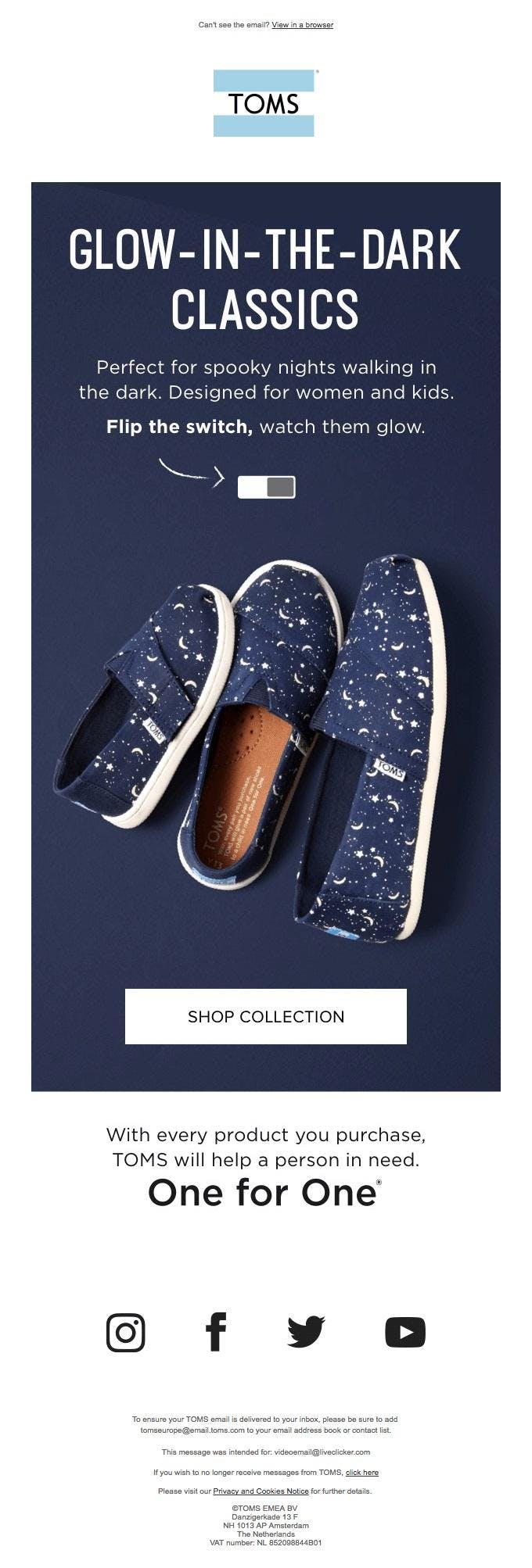 This email from Toms, for example, contains an interactive yet responsive image.