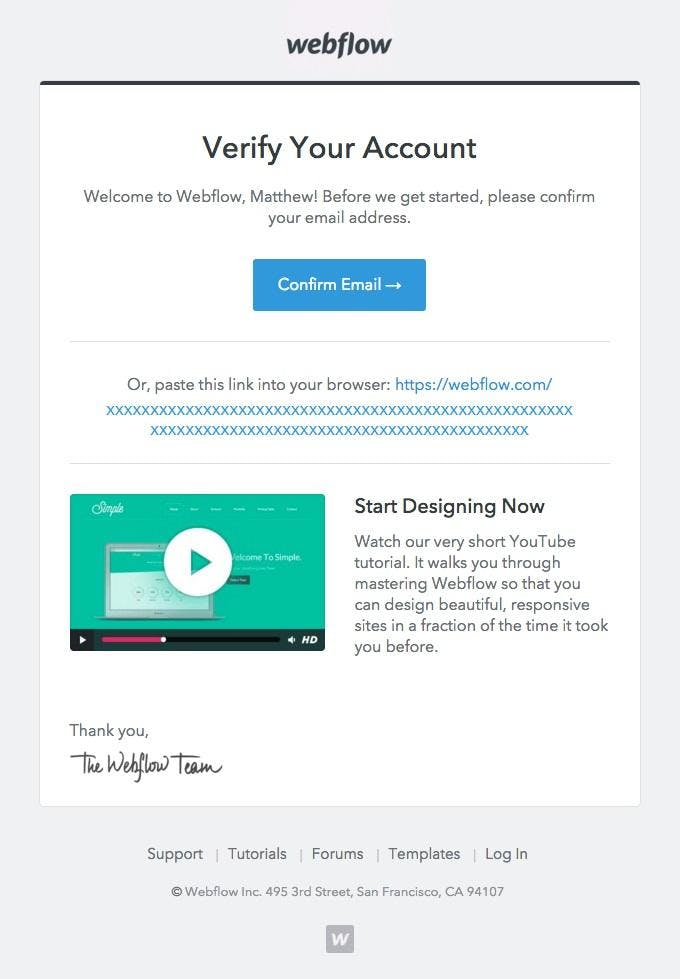 webflow asks users to verify account in order to keep their information up to date
